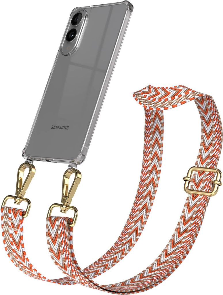 Samsung Galaxy S25 Edge Chain Eyelets Slim Neck Strap Set Zig Zag light Blue - Red 11 Metall Gold