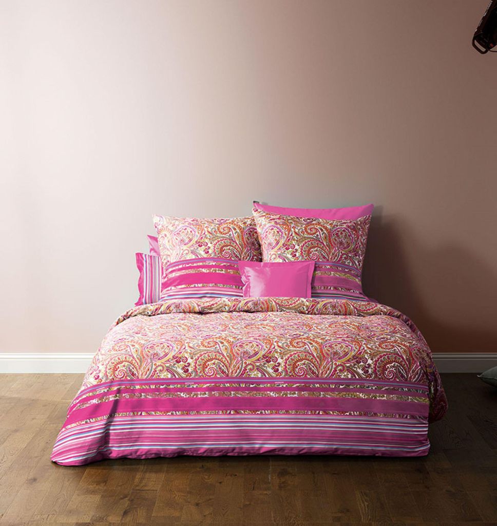 Bassetti Mako-Satin Bettwäsche 135x200 Noto P2 Fuxia Paisley Streifen pink orange