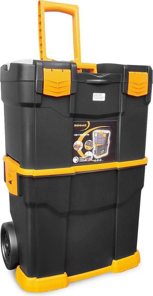 GOPLUS 2 in 1 Werkzeugwagen, mobiler Werkstattkoffer mit 2 Werkstattkisten, Werkzeugtrolley mit abnehmbarer Aufbewahrungsbox, Schwarz + Gelb