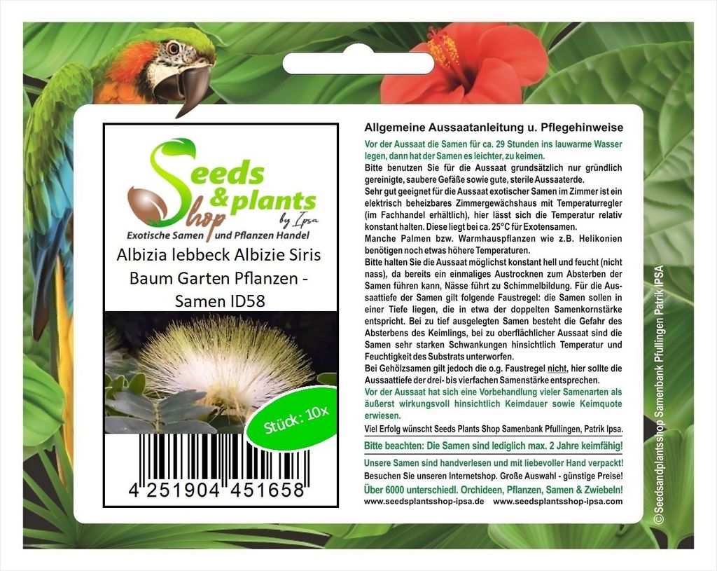 10x Albizia lebbeck Albizie Siris Baum Garten Pflanzen - Samen ID58
