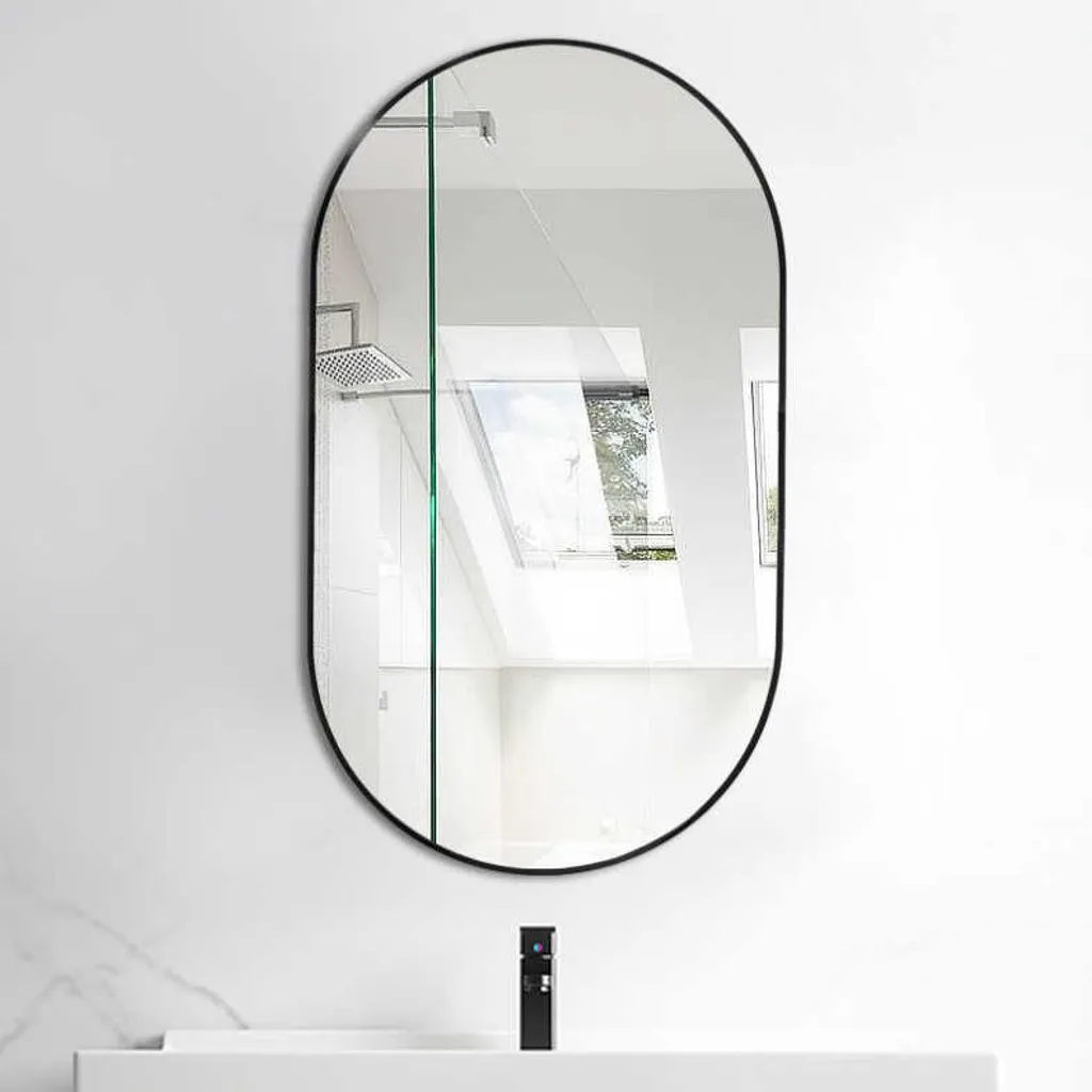AIORBER Specchio Bagno Ovale 50x60 Metallo Nero - Robusto e Moderno