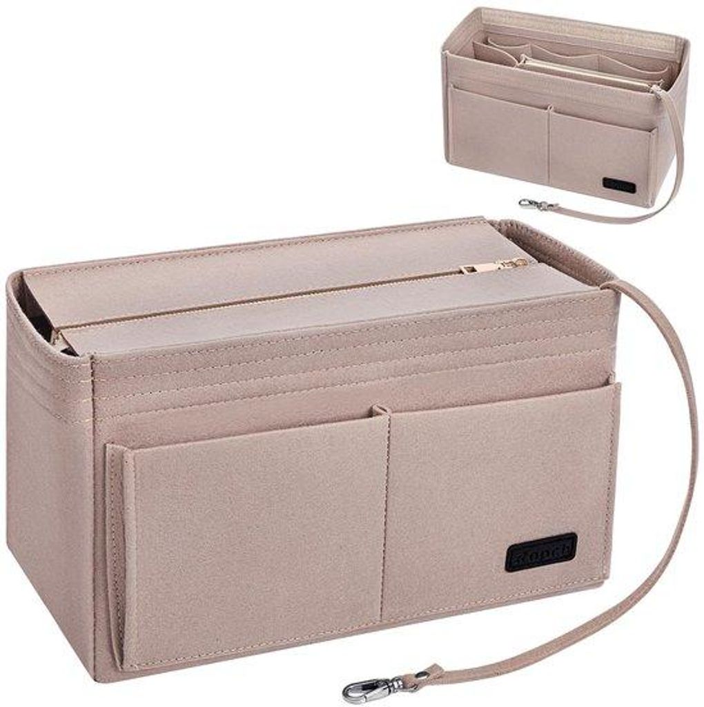 Beige Handtas mit Reißverschlussfach und Schlüsselhalter, Tas-in-Tas-Design, innen 1 Binnentas, Maß M
