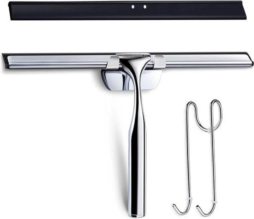 Racleur de douche en acier inoxydable avec lèvre de rechange et crochet