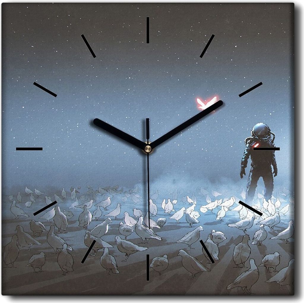 Coloray Uhr auf Leinwand 30x30 cm Wand Uhr Dekoration Wohnzimmer Segeltuch schwarze Hände -Astronautenkunst Art.