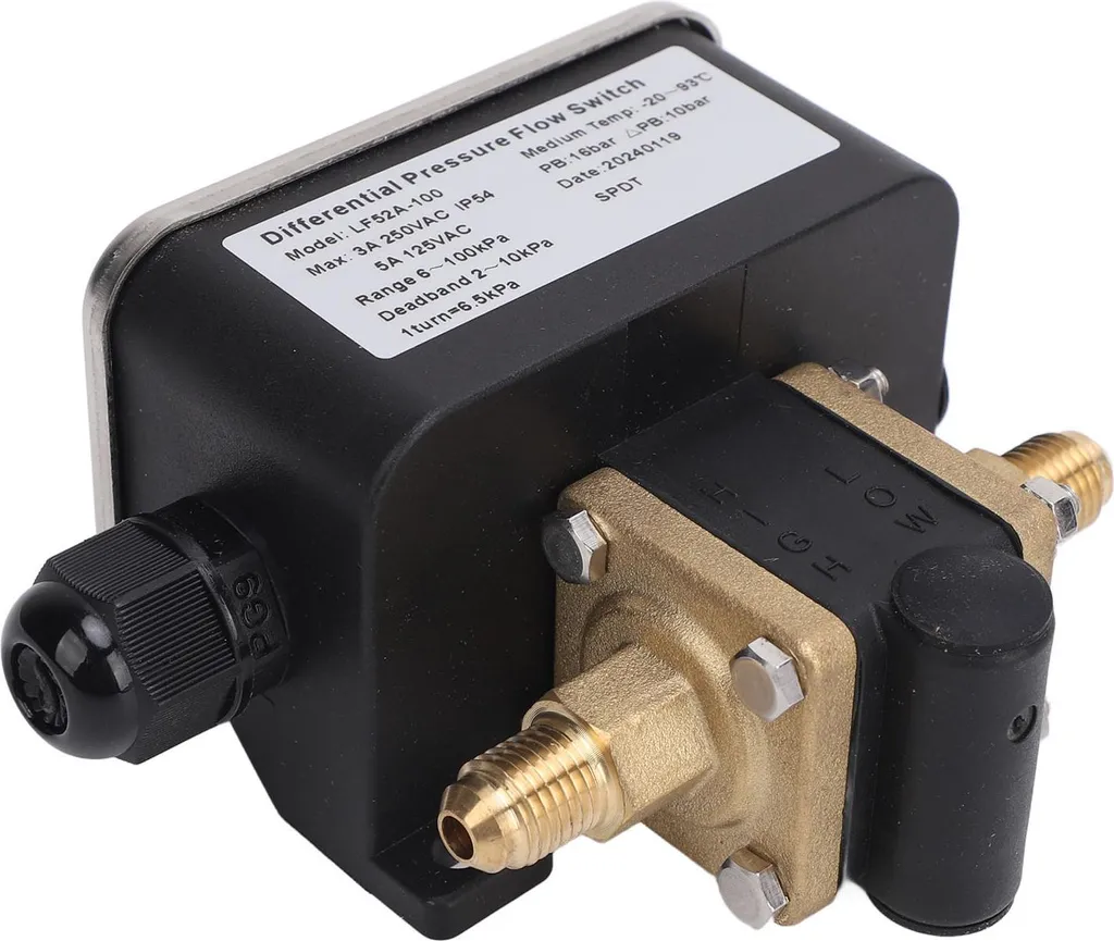 Interrupteur de débit inox réglable 6-100 kPa pour courant 250V CA