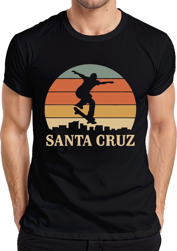 Santa Cruz Skateboard Skater Retro Sonnenuntergang Vintage Strand Herren T-Shirt, Schwarz, L
