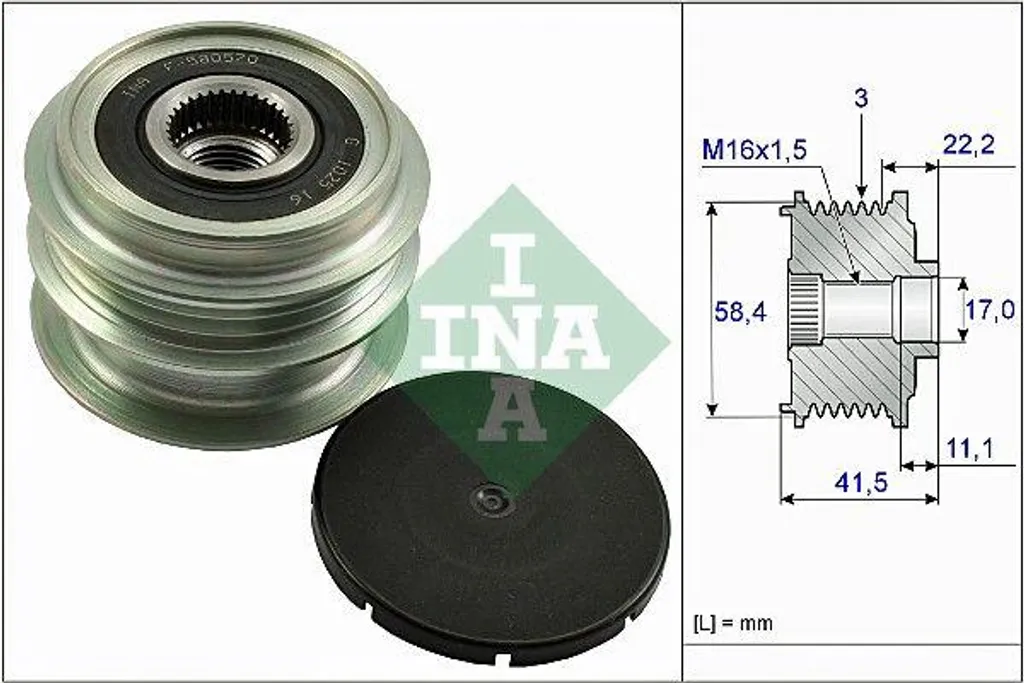 INA 535 0269 10 Ruota libera alternatore OE 231001107R compatibile con Logan, Sandero, Clio, Modus, Thalia