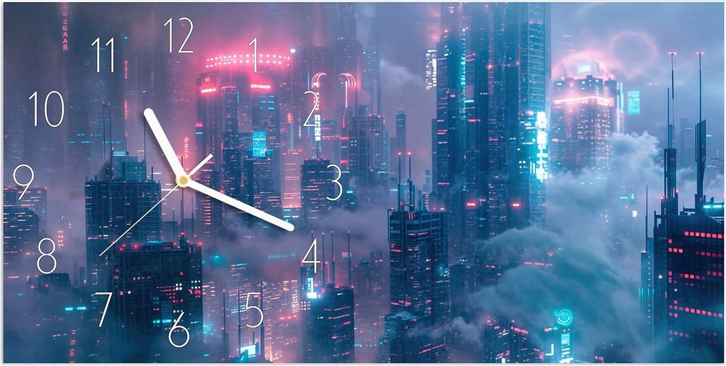 Wanduhr aus Glas mit Motiv Futuristische Stadt- 60 x 30 cm - inkl. Aufhängesystem