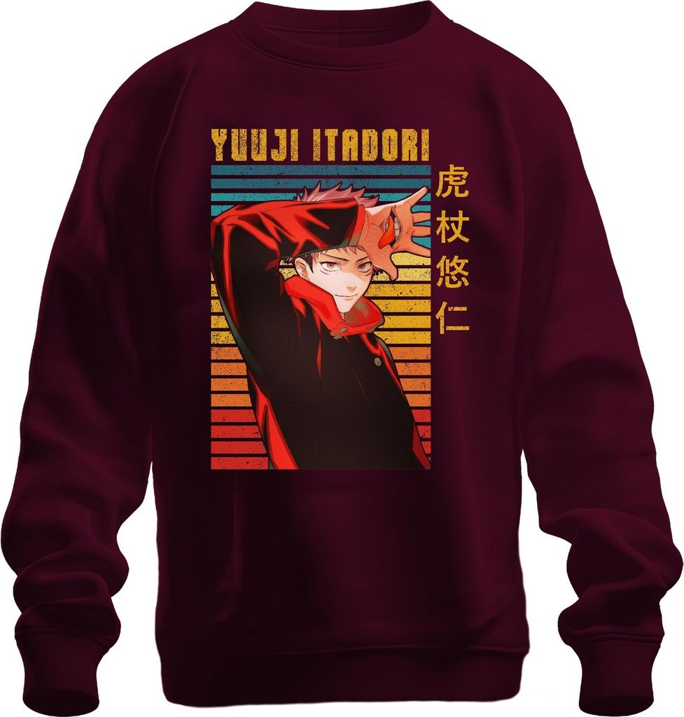 Yuji Itadori Jujutsu Kaisen Anime Manga Fan Geschenk Retro Uni Sweatshirt Pullover, Burgundy, M