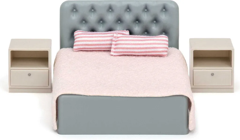 Meubles de poupée durables : chambre complète rose et grise Lundby