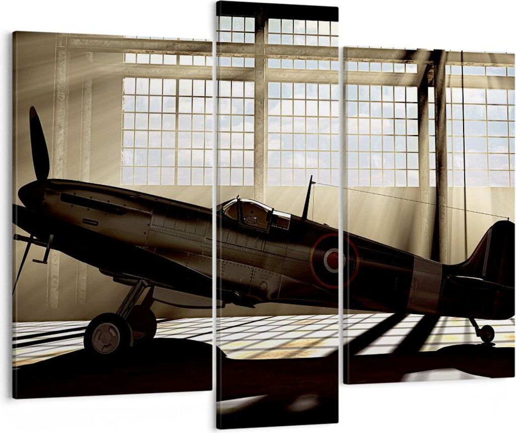 Bild auf Leinwand - Leinwandbild - Airplain Hangar Flug historisch - 95x80cm - Wand Bild - Wanddeko - Leinwanddruck - Bilder - Kunstdruck - Wanddek...