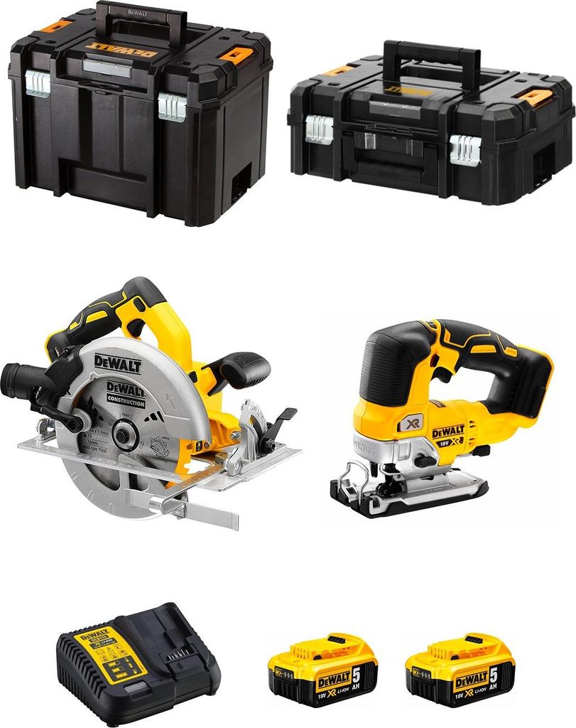 DeWALT Kit DCS570 + DCS334 (2 x 5,0 Ah + DCB115 + TSTAK II + TSTAK VI)