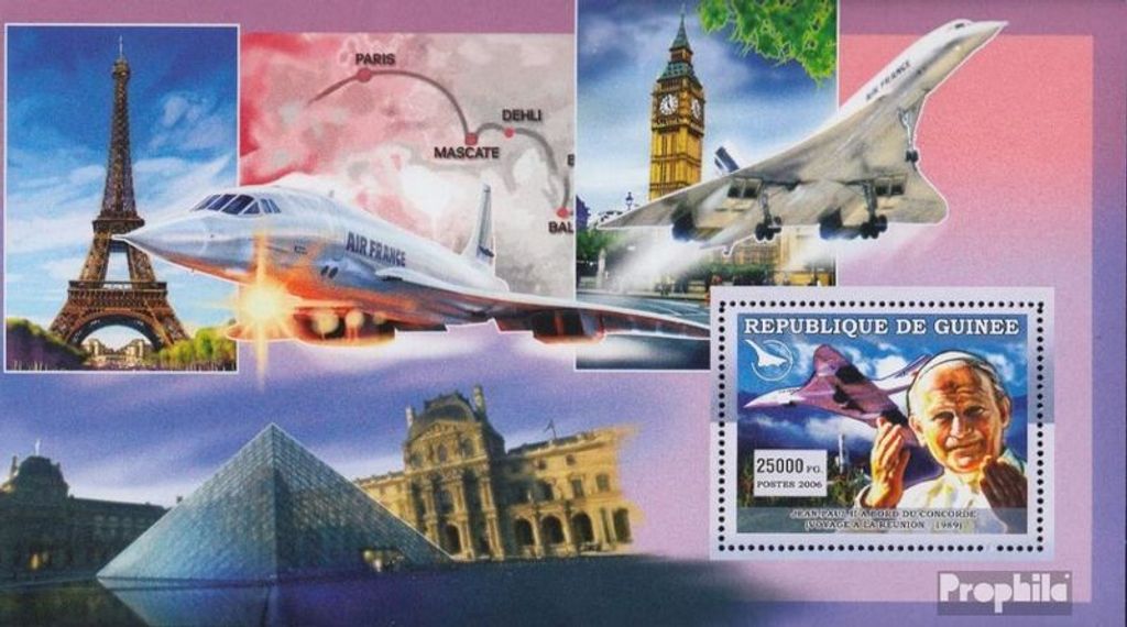 Briefmarken Guinea 2006 Mi Block 1106 (kompl. Ausgabe) postfrisch Papst Johannes Paul II - Concorde