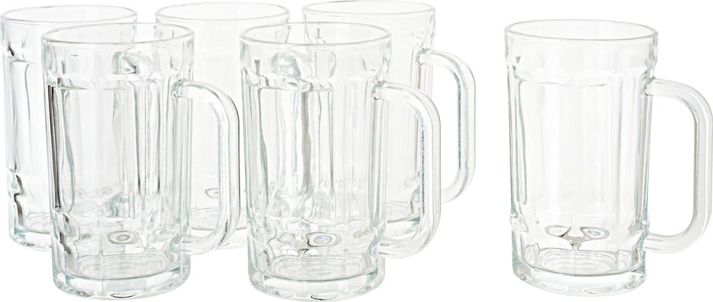 VBS Bierkrug, 6 Stück, ca. 300 ml, Robuste Glaskrüge für Bier perfekt für Feiern