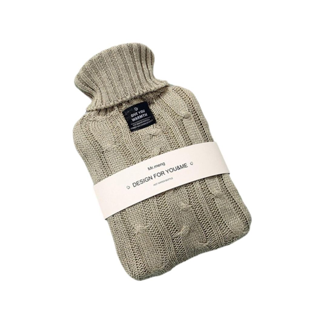 Wärmflasche mit weichem Strickbezug Auslaufsichere Wärmeflasche Bettflasche zur Schmerzlinderung aus Naturkautschuk für Kinder 2000ml Grün