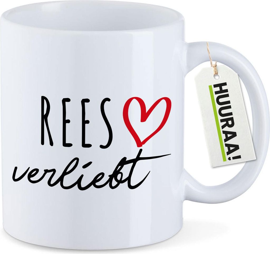 Huuraa Kaffeetasse Rees verliebt 330ml Weiß Keramik Kaffeebecher Geschenkidee