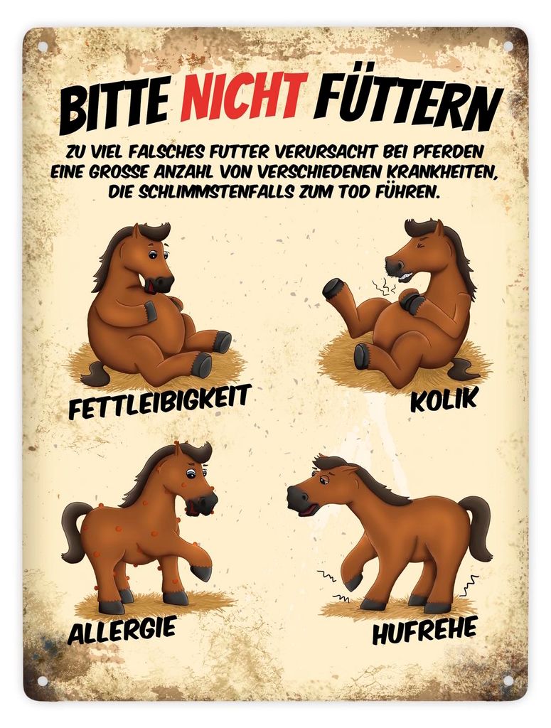 Bitte nicht füttern Metallschild XXL mit Pferde Motiv Schild Blechschild