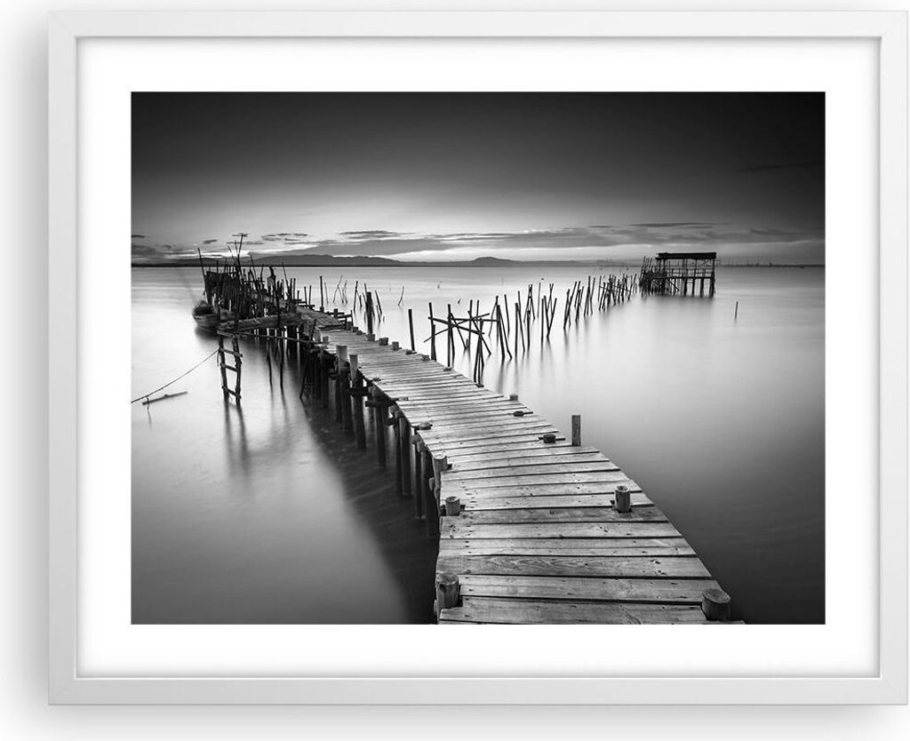 Gerahmtes Poster - Weißer Rahmen - Meer Brücke Landschaft Natur - 50x40 cm - Wand Bild - Wanddeko - Wandbilder - Wandposter - Bilderrahmen - Bild...