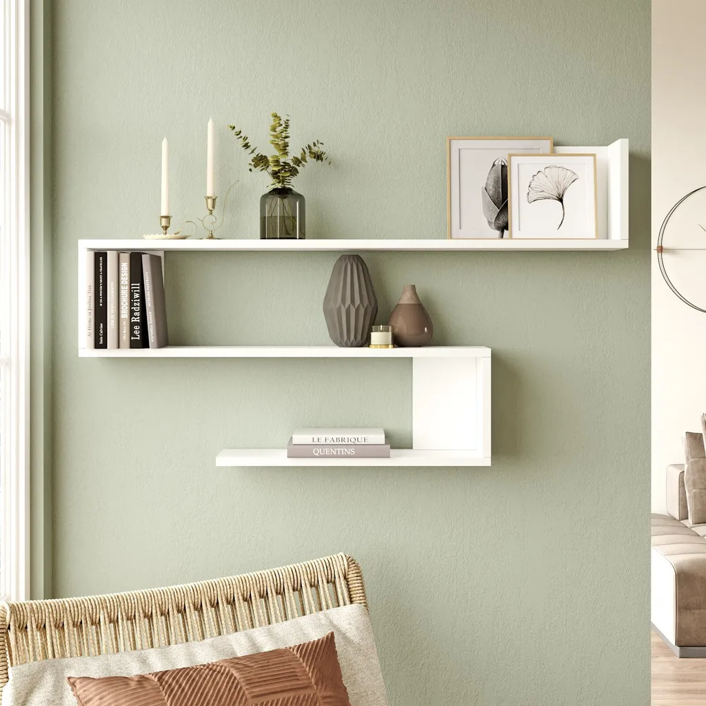Étagère Murale Gain de Place pour Livres et Déco 120x71 cm Blanc Wl10-W