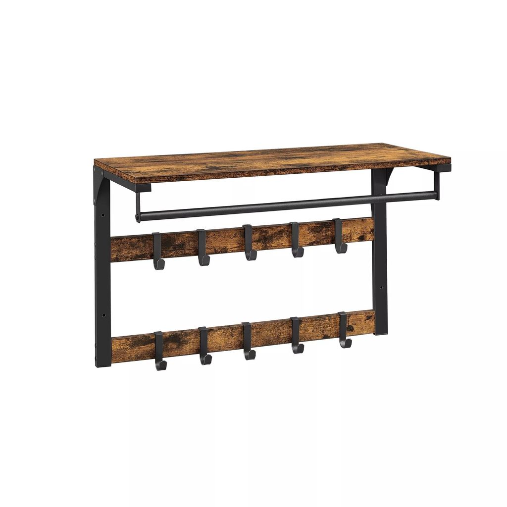 In And OutdoorMatch Wandgarderobe Sincere - mit Ablage - Wandregal - mit 10 abnehmbaren Haken - Hängeregal - Wandmontage - 2 Garderobenständer - ...