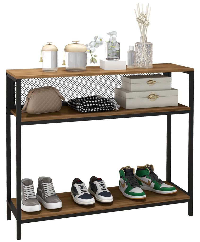 Sideboard Konsolentisch Flurregal. Industriedesign. 100 cm x 29.5 cm x 90 cm. Braun + Schwarz