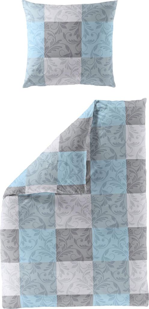 JACK by Bierbaum Biber Bettwäsche 2 tlg. 135x200cm Karo Ornamente Blau Grau