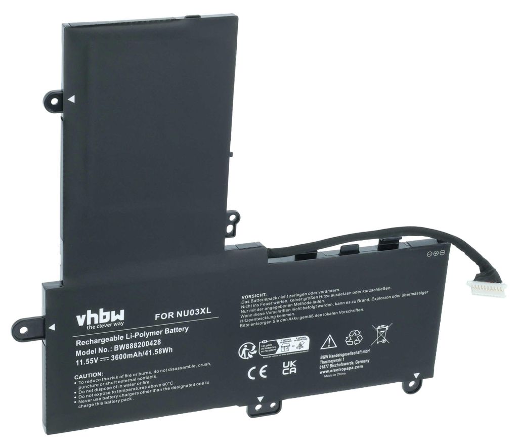vhbw Akku Ersatz für HP 843536-541, TPN-C128, TPN-W117, HSTNN-UB6V, NU03XL, 844201-850, 844201-855 für Notebook (3600 mAh, 11,55 V, Li-Ion)