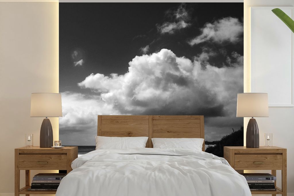 MuchoWow Fototapete für Wohnzimmer oder Schlafzimmer Wandtapete Vinyl Motivtapete Wolken - Schwarz - Weiß - Madeira - 220x220 cm - Tapeten