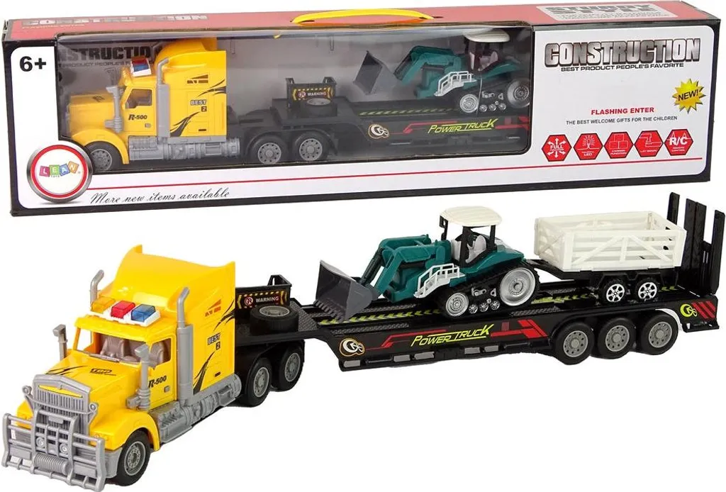 Camion et pelle jaune télécommandé anti-choc : coffret géant de 60 cm