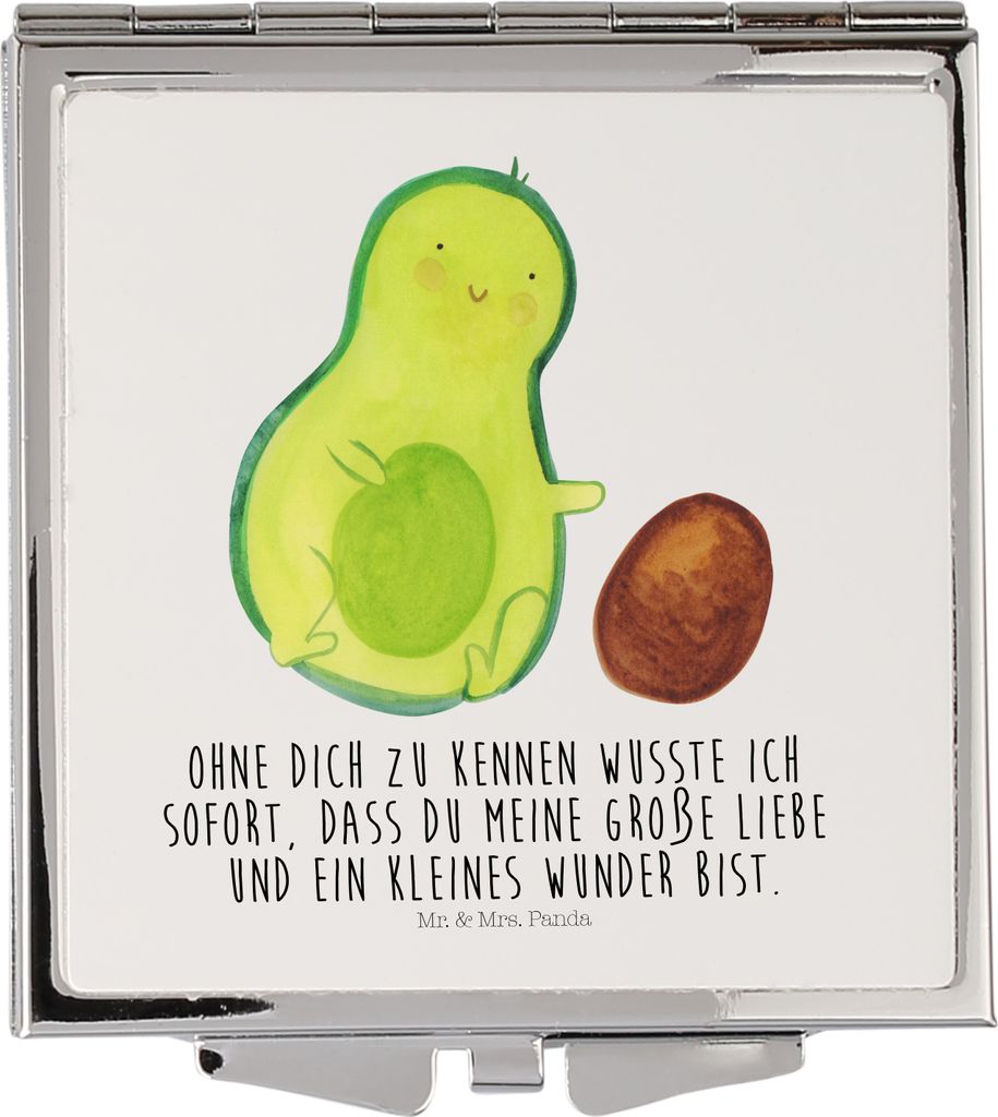 Mr. & Mrs. Panda Kosmetikspiegel Avocado Kern rollt - Weiß - Geschenk, Schwanger, Geburtstag, Baby, Mini Spiegel, Klein, Handspiegel, Schminkspieg...
