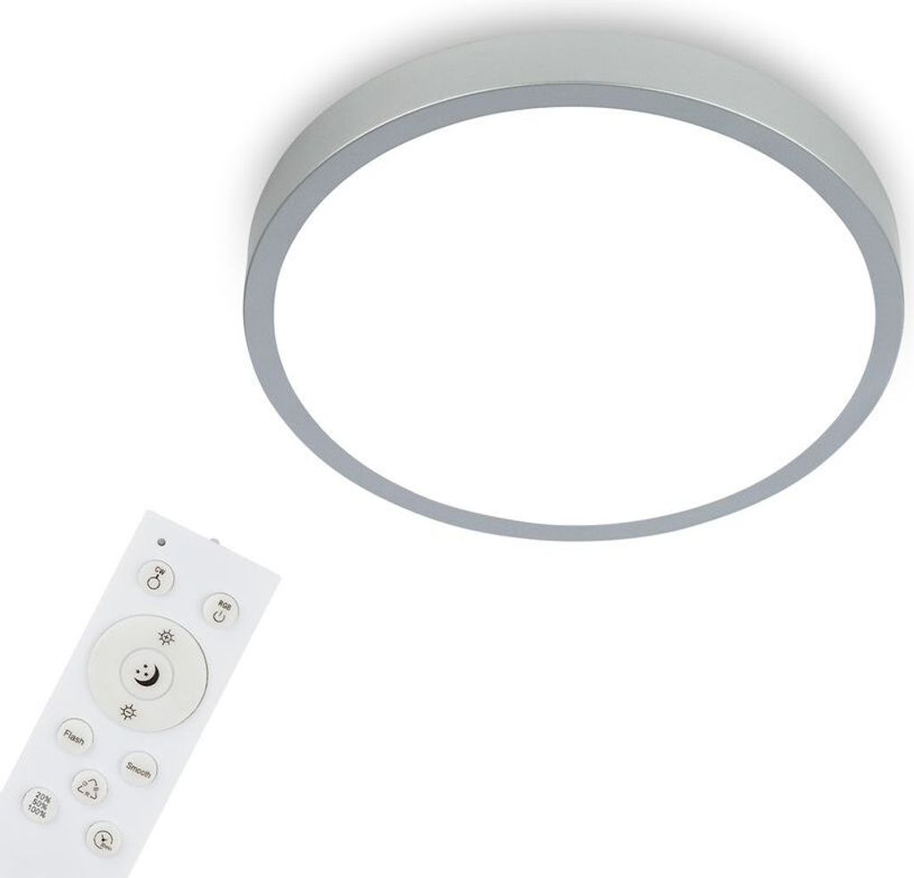 Briloner Leuchten LED Deckenlampe RGBW, LED Deckenleuchte Dimmbar, bunte Lichtfarben, Neutralweiß, Aufbaulampe, Fernbedienung, Silberfarbig, Ø380...