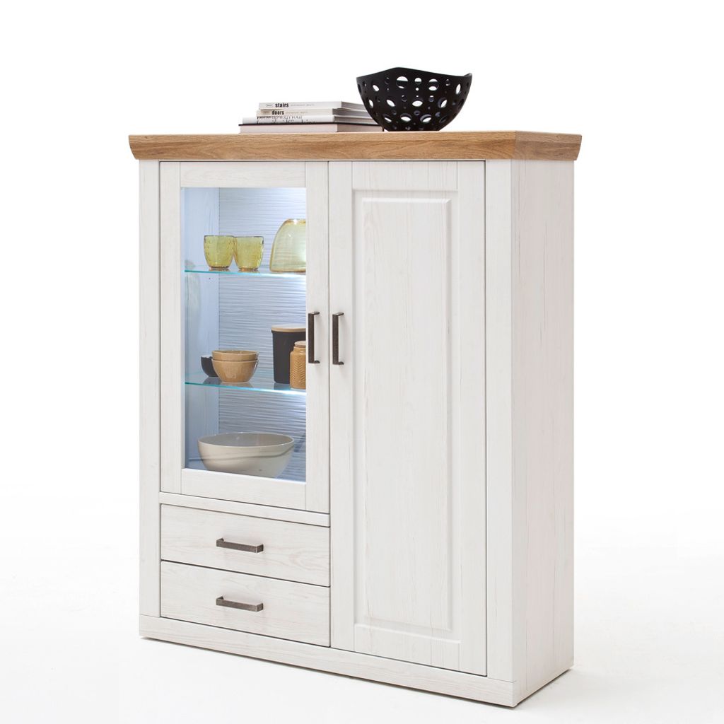 Highboard BRASILIA-05 Esszimmer Vitrine in Pinie Aurelio & Grandson Oak. Nb. - B/H/T: 118/142/40cm
