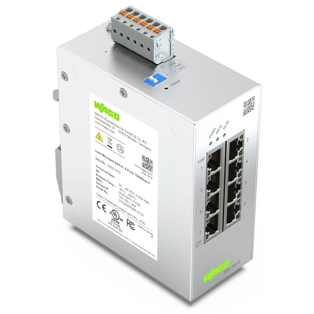 WAGO 852-1812 Lean-Managed-Switch 8 Port 1000Base-T lichtgrau