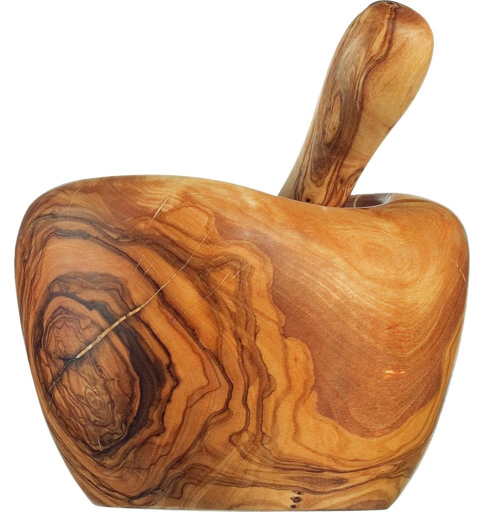 Mörser aus Olivenholz mit Stößel. Produktbild 