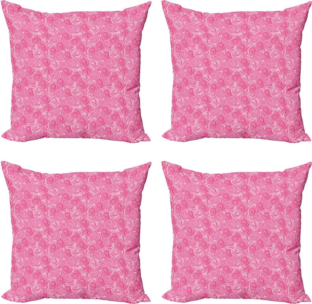 ABAKUHAUS Rose Kissenbezug Set (4 Stück), Abstrakt Runde Blumen, Moderner Doppelseitiger Digitaldruck, 40 cm x 40 cm, Pale Rose Magenta