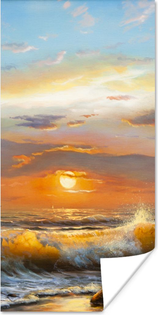 MuchoWow Poster Malerei - Wasser - Segelboot - Ölfarbe 80x160 cm - Kinderzimmer
