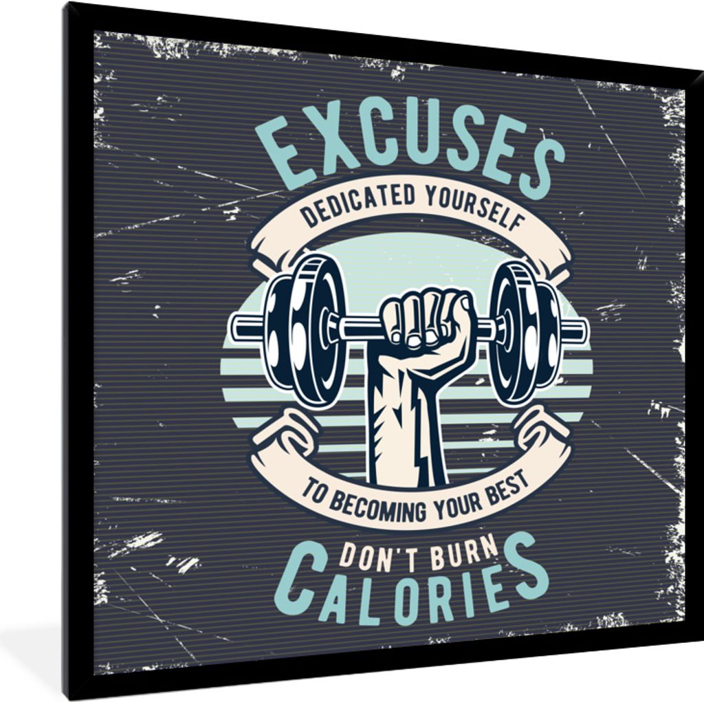 MuchoWow MuchoWow Gerahmtes Poster Gewichte - Fitness - Hand - Retro 40x40 cm - Poster mit zchwarzem Bilderrahmen - Mit Rahmen - Wanddekoration...