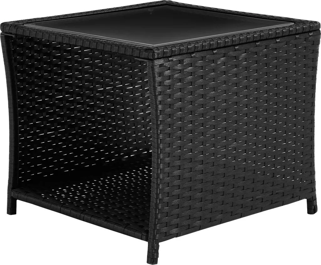 Petite table de terrasse pour balcon en rotin synthétique et verre
