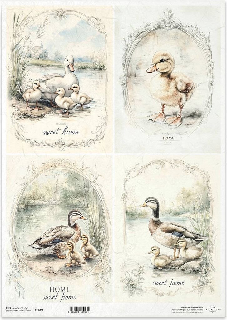Reispapier Decoupage Bastelpapier für Decoupage A3 ITD-1403L Enten Entenküken