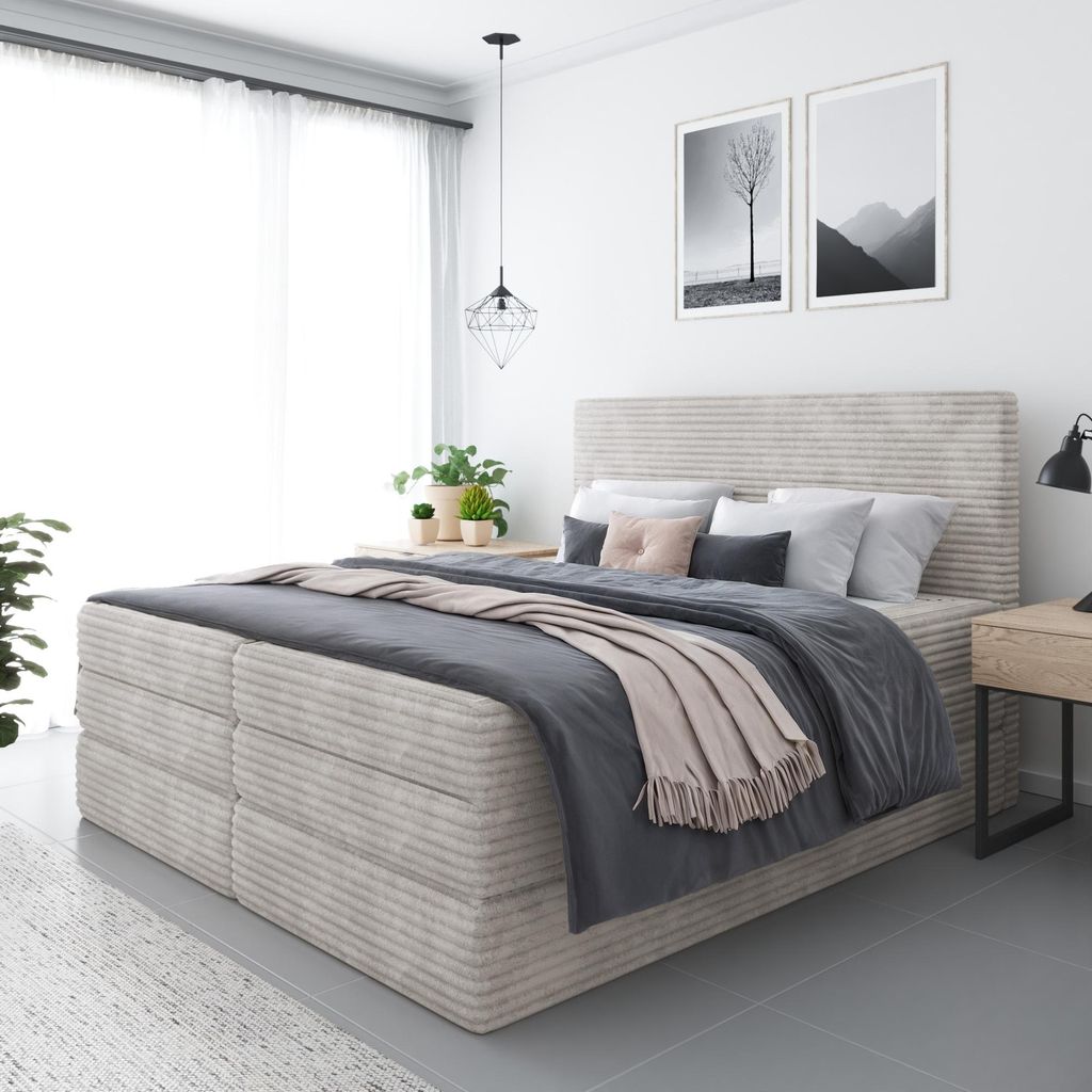 Doppelbett Boxspringbett SENO PLUS ohne Topper mit 2 Bettkästen / Highlight ( 160x200, Beige - Tilia 03)