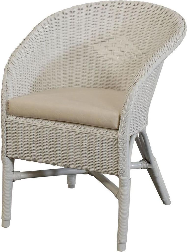 KRINES HOME Klassischer Rattan Club-Sessel inkl. Polster Beige Rattansessel Flechtsessel (Weiss)