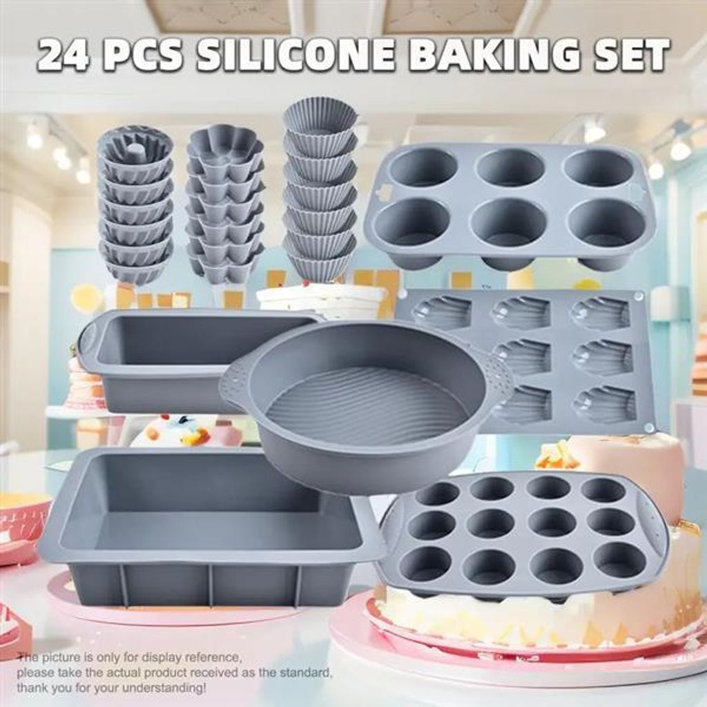 24-teiliges Silikon-Backformen-Set – Muffinförmchen, Kuchenformen & Pfannkuchenring – Komplettset für Backen & Dessert – BPA-frei, Antihaft...