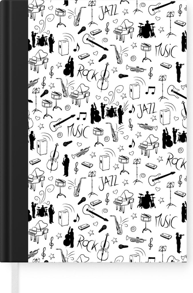 MuchoWow Notizbuch Tagebuch Haushaltsbuch Notebook A5 Musik - Muster - Schwarz und Weiß - Notizblock - Notizheft - Notebook - Schreibblock - Papier