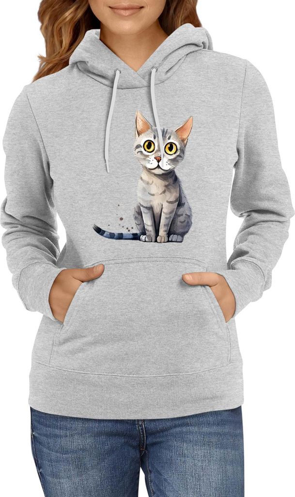 Damen Kapuzenpullover Funny Cats Breeds Serrade Petit Cat, Lady S / Grau