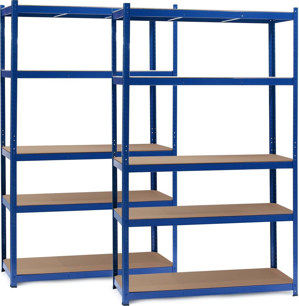 Wiltec Set 2x Schwerlastregal 120x50x200cm, 175kg/Ebene, Steckregal blau, Lastenregal mit 5 Ablagen, Werkstattregal
