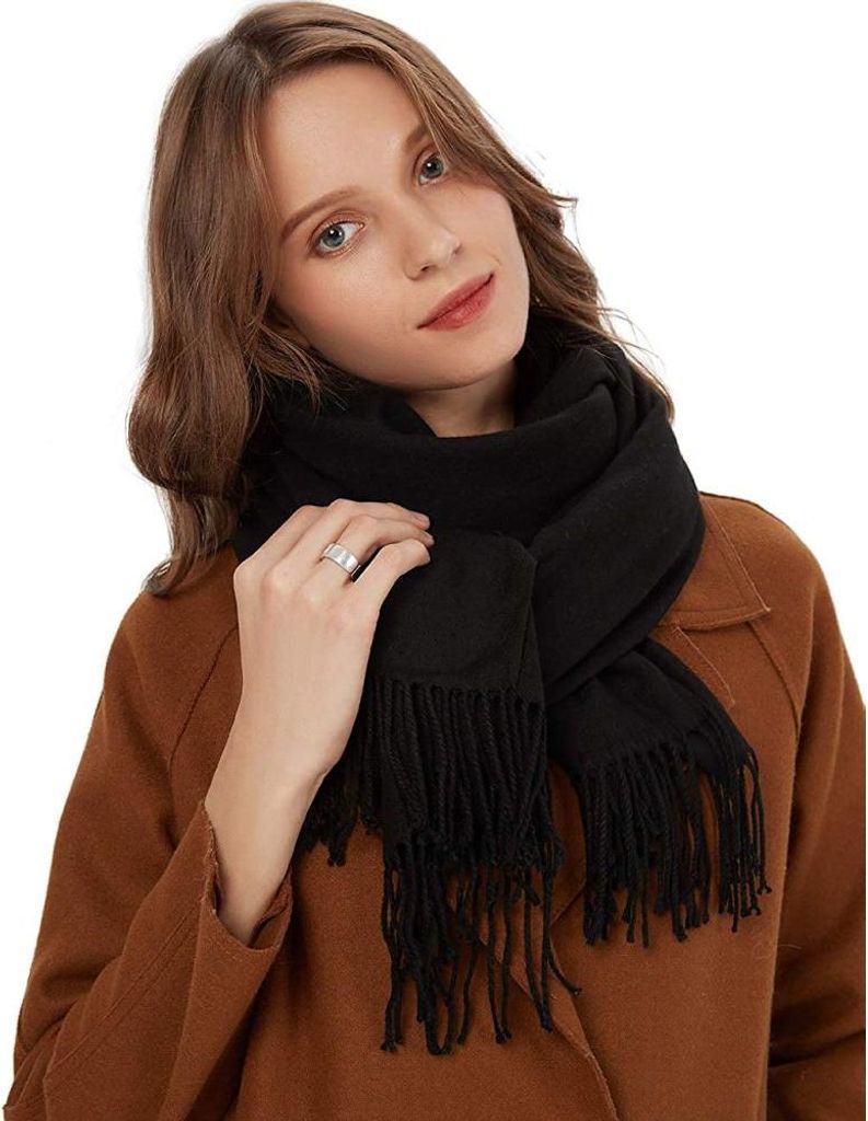 Damen Schal Warm Herbst Uni Baumwolle mit Quasten/Fransen, 40+ Farben Uni & Kariert Pashmina XL Schals Stola Wiederverwendbar