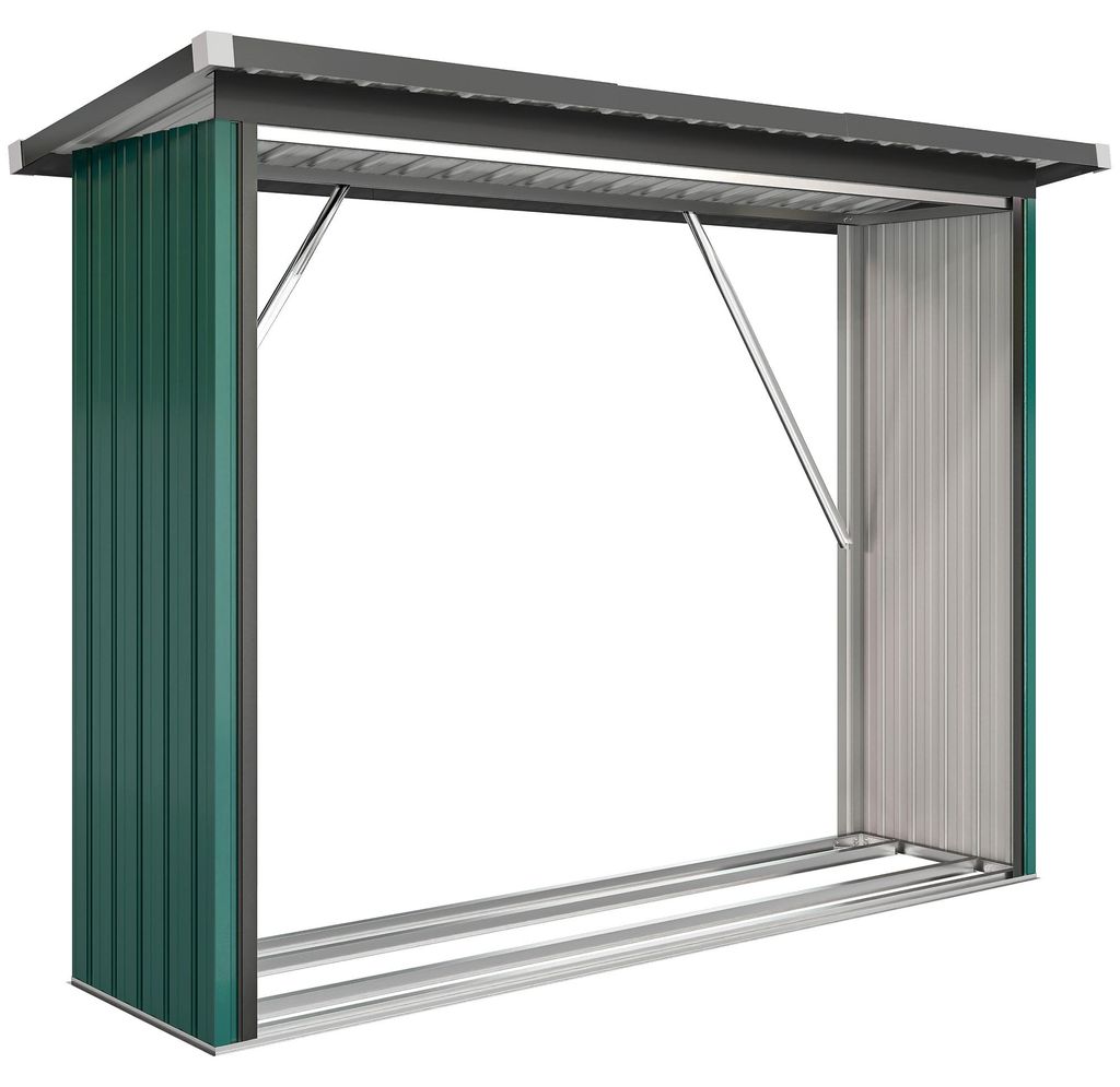 Brennholzschuppen, Feuerholzunterstand, Stahl, erhöhter Boden, Schrägdach, 213 x 66,5 x 150 cm, Grün