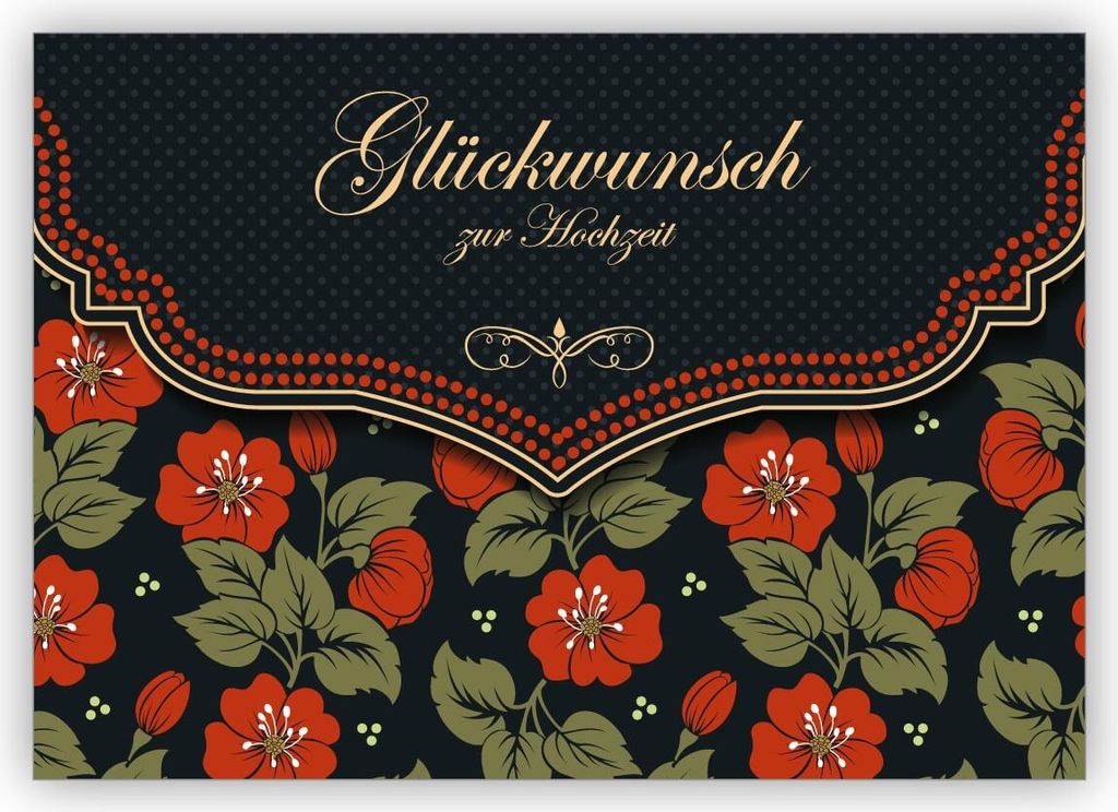 Schicke Hochzeitskarte mit schönem Blumen Muster in orange schwarz: Glückwunsch zur Hochzeit