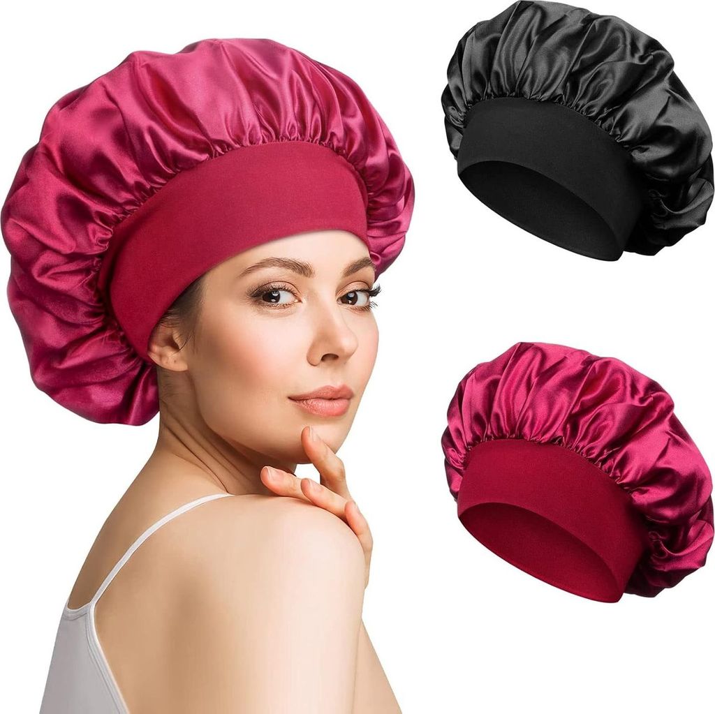 BUKYCAT Satin Schlafhaube – 2 Stück, Mit Gummizug, Für Damen & Mädchen