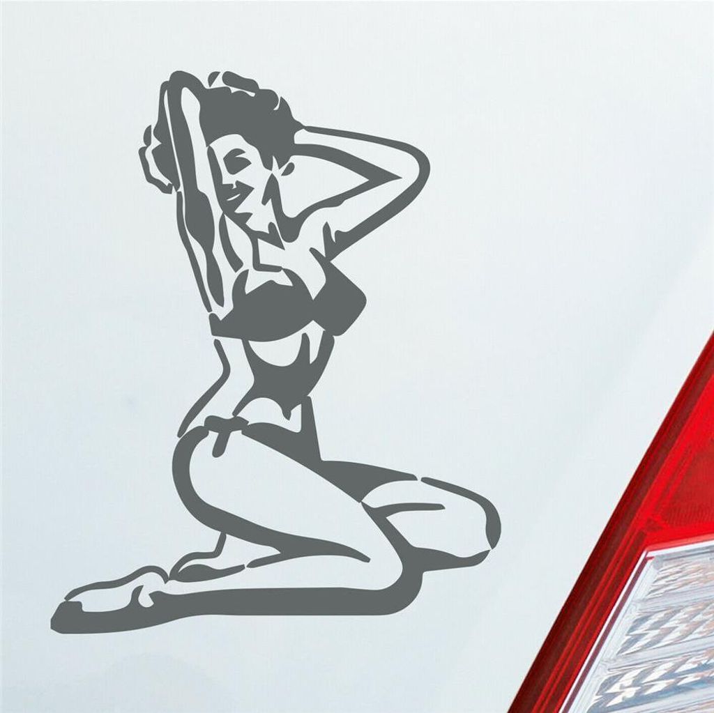 Auto Aufkleber Pin up Girl Sexy Girl Tuning Vintage Retro 12x10 cm Grau Sticker Heckscheibenaufkleber